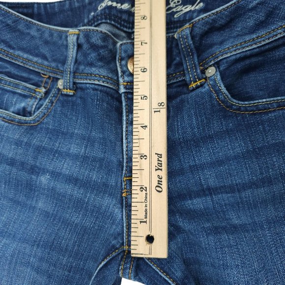 American Eagle Jeans Slim Boot Distressed Women Size 6 Stretch LowRise Dark Wash - Picture 9 of 12